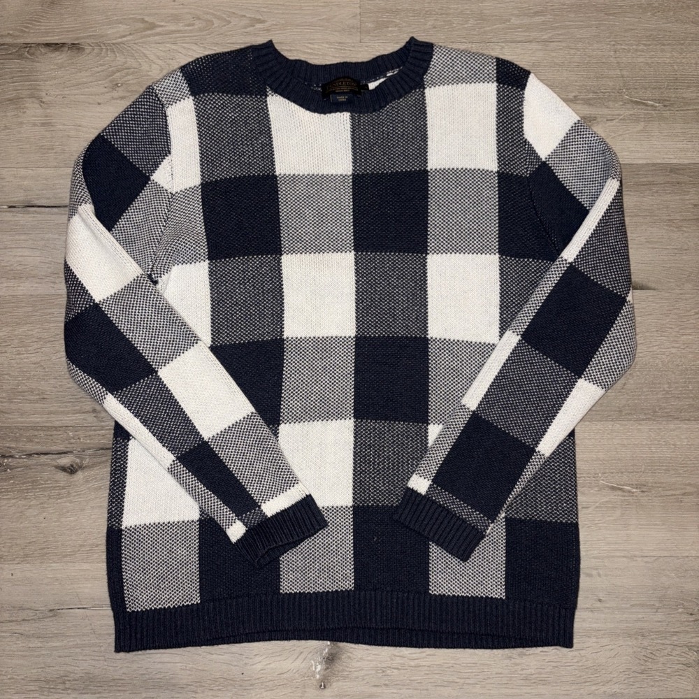 Pendleton Checkered Pullover Knit Sweater Men's Large Blue White